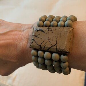 Boho Elasticized Wood Bead Bracelet Blue Size OS